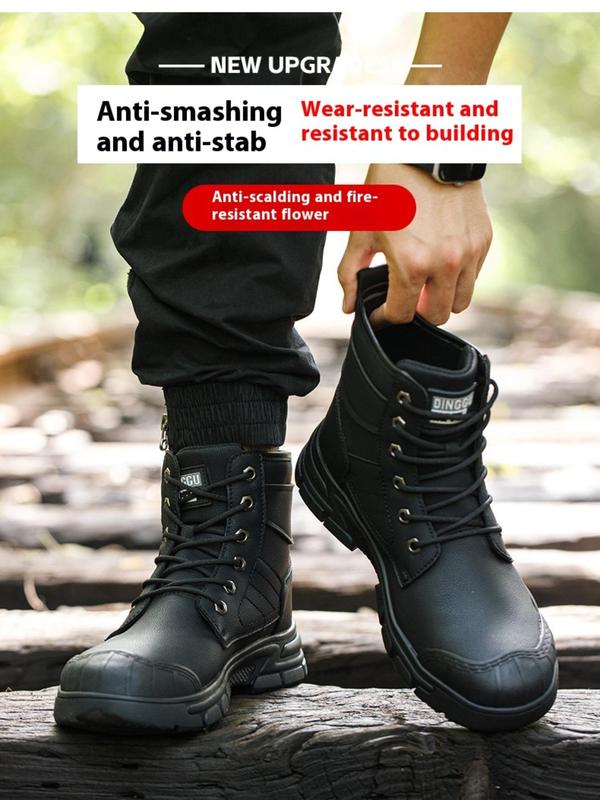 Men's Anti-smash & Anti-puncture Work Safety Boots, Boots for Men, Boots for Fall 2024, Comfort Construction Shoes for Men, Sporty High Top Safety Shoes, Fashion Anti-slip Shoes for Work & Daily