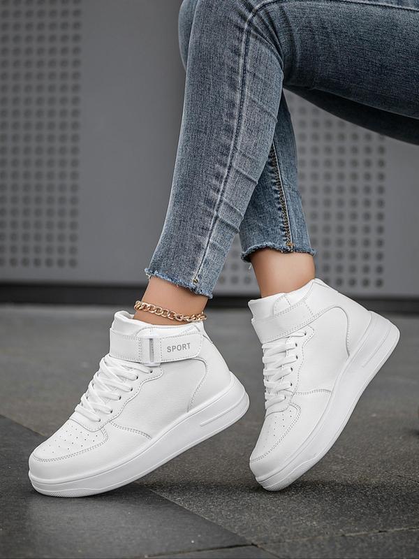 Women's Fashionable Plain Color Lace Up Front High Top Sneakers, Casual Comfortable Velcro Sports Shoes, Female All-match Round Toe Skate Shoes for Daily Wear, Fall Shoes