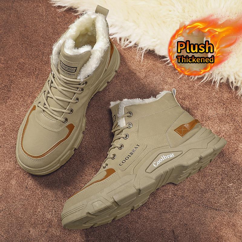 Men's new winter fashion snow boots with warm plush lining, comfortable non-slip lace-up casual warm shoes for men's outdoor activities