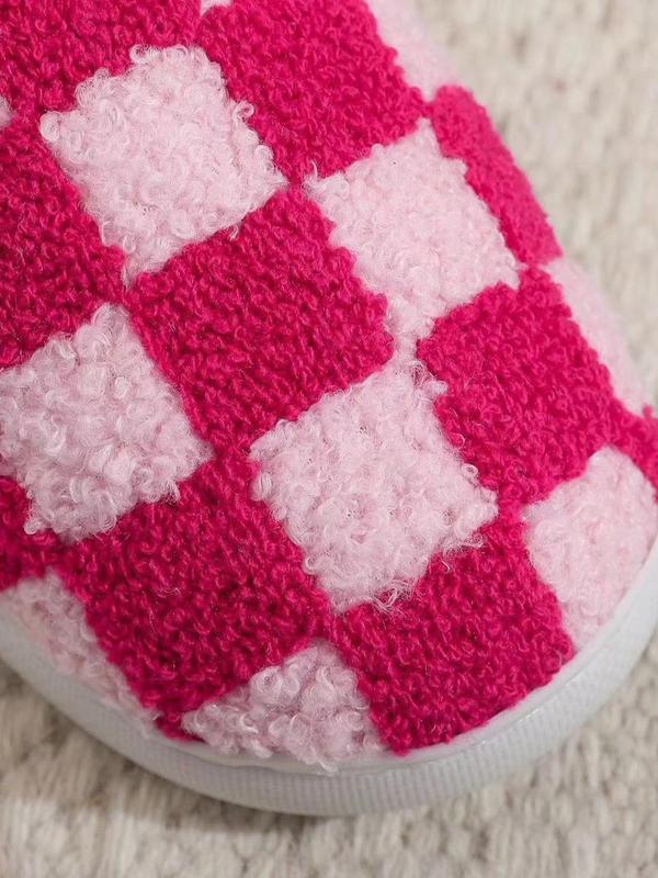 Women's Checkerboard Pattern Plush Slippers, Cute Soft Comfortable Home Slippers, Warm Slippers for Indoor & Outdoor Use for Fall & Winter