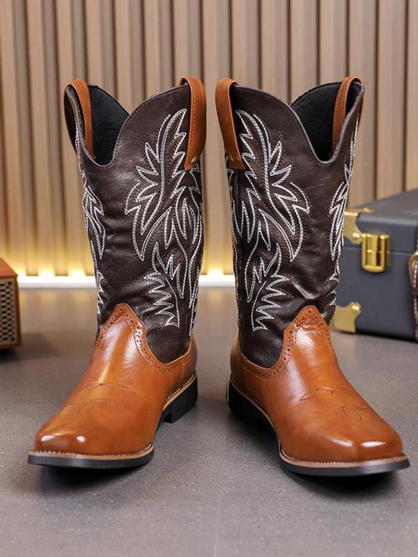 Men's Fashionable Colorblock Embroidering Design Cowboy Boots, Casual Comfortable Western Boots for Daily Wear, Fashion Shoes for Party, Daily Clothing Decor