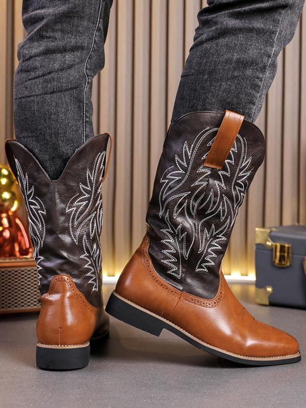 Men's Fashionable Colorblock Embroidering Design Cowboy Boots, Casual Comfortable Western Boots for Daily Wear, Fashion Shoes for Party, Daily Clothing Decor