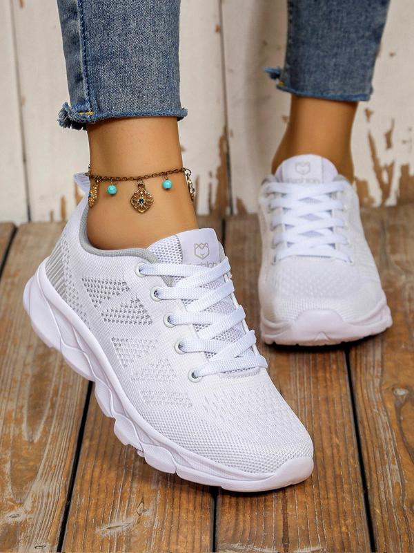 Women's Sportive Plain Color Lace Up Athletic Sneakers, Girls Birthday Gift, Comfort Breathable Trainers, Trendy Mesh Sports Shoes for Women Summer Wear