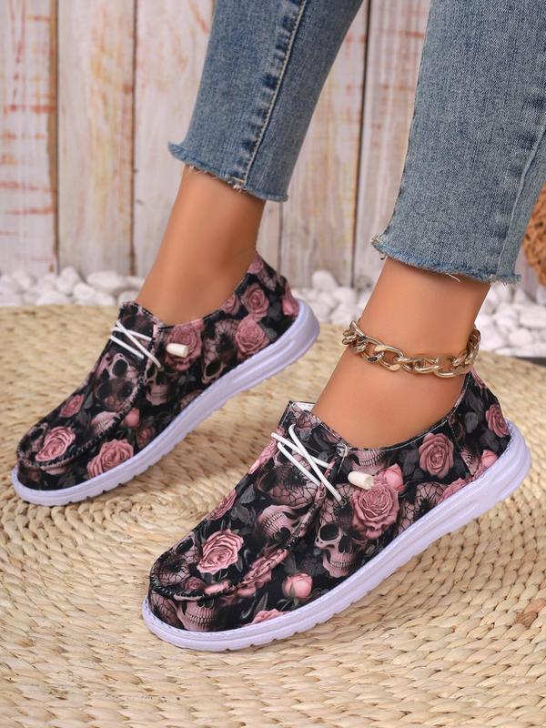 Women's Fashion Floral Print Lace Up Low Top Sneakers, Athletic Women's Sneakers, Casual Comfort Breathable Sports Shoes, Female All-match Round Toe Shoes for Daily Training Wear, Girl Walking Shoes