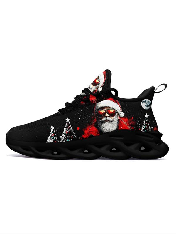 Men's Christmas Print Lace Up Low Top Sneakers, 2024 New Style Casual Comfortable Sports Running Shoes, Male All-match Round Toe Shoes for Daily Wear Designer Shoes