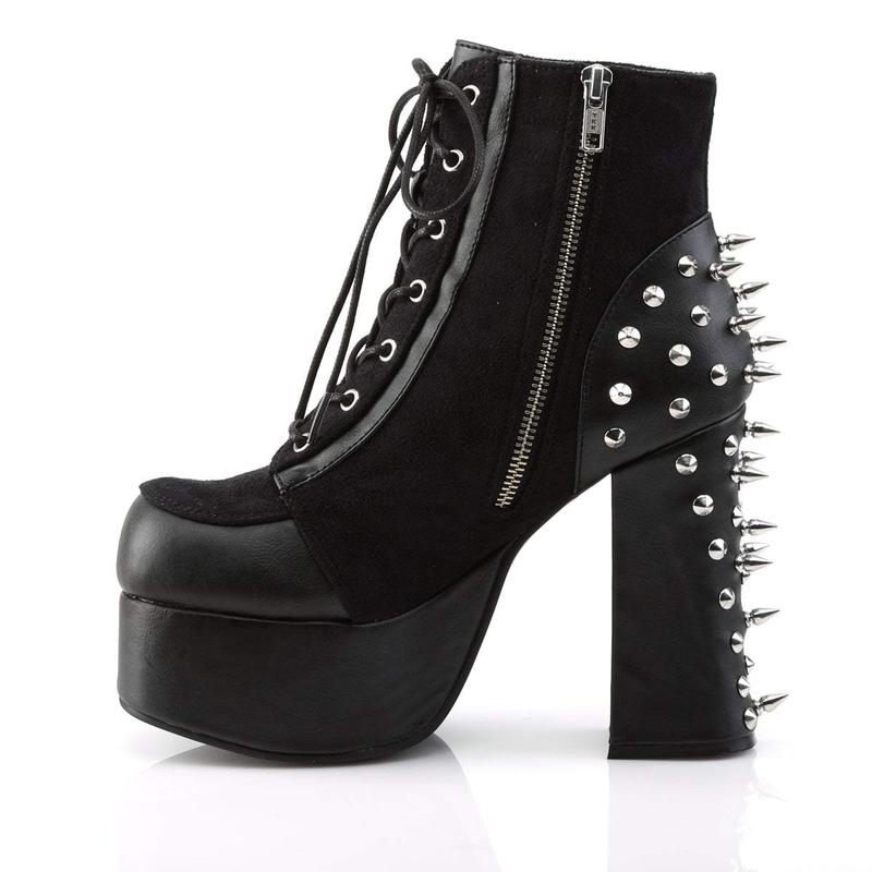 Demonia Charade-100 Black Vegan Leather-Suede Ankle Boots