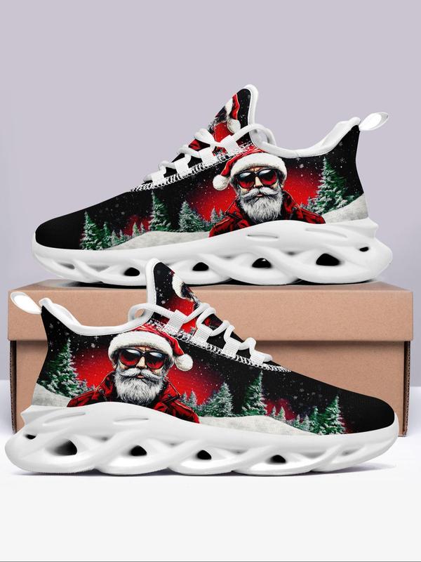 Men's Christmas Print Lace Up Low Top Sneakers, 2024 New Style Casual Comfortable Sports Running Shoes, Male All-match Round Toe Shoes for Daily Wear Designer Shoes