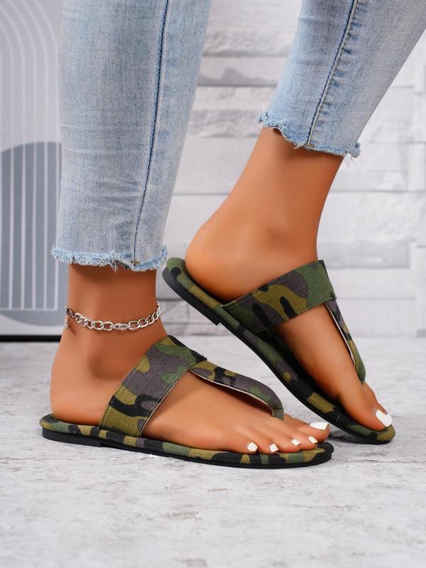 Women's Camo Print Slip on Sandals, Casual Summer Flat Sandals for Beach Vacation, Lightweight Non-slip Pu Leather Sandals for Women & Girls