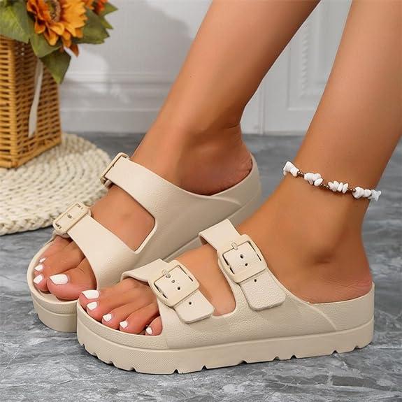 Women's Lightweight Comfort Soft Platform Slides EVA Adjustable Double Buckle Slide Sandals Summer Beach Slippers Non-Slip Shower Shoes Walking shoes Footwear  Tsinelas Girl Flatform