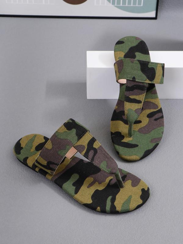 Women's Camo Print Slip on Sandals, Casual Summer Flat Sandals for Beach Vacation, Lightweight Non-slip Pu Leather Sandals for Women & Girls