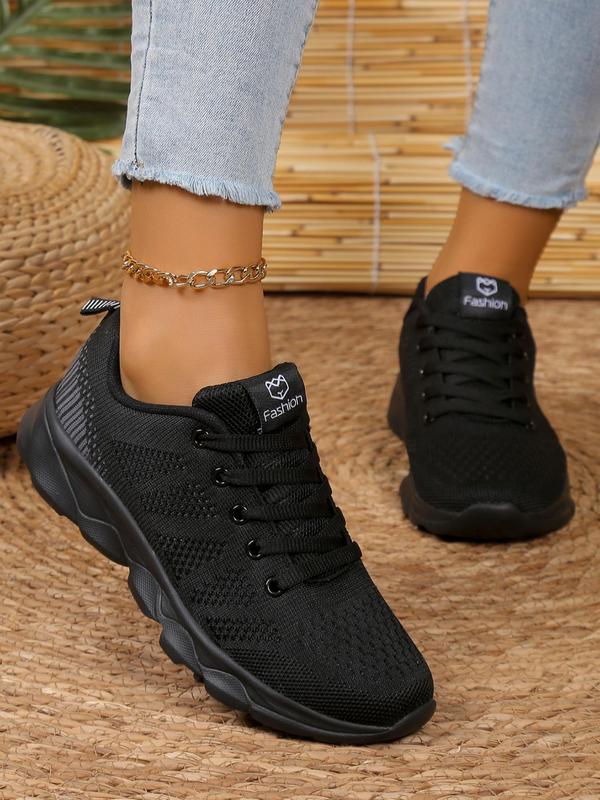 Women's Sportive Plain Color Lace Up Athletic Sneakers, Girls Birthday Gift, Comfort Breathable Trainers, Trendy Mesh Sports Shoes for Women Summer Wear