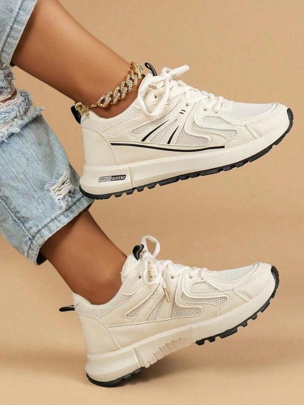 Women's Fashionable Patchwork Design Lace Up Platform Sneakers, Casual Comfortable Round Toe Sports Shoes for Daily Wear, All-match Chunky Sneakers for Women & Girls