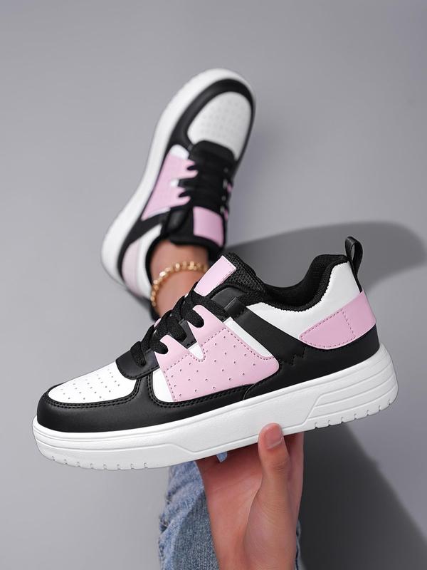 Women's Fashion Colorblock Lace Up Low Top Casual Sneakers, Fall Casual Comfortable Breathable Sports Walking Shoes, Female All-match Round Toe Running Shoes for Daily Footwear