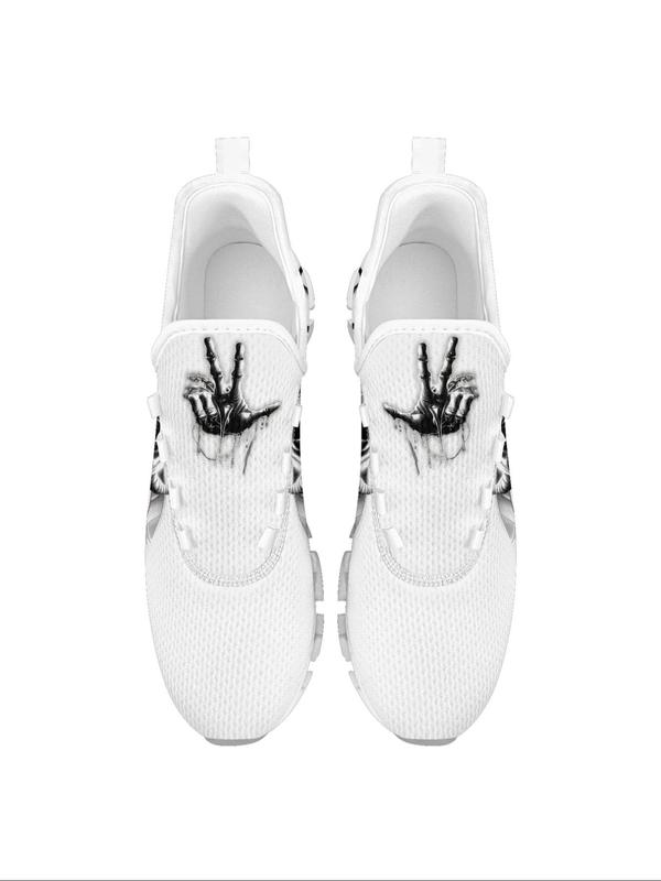 Men's Fashion Gesture Skull Print Lace Up Running Shoes, Casual Comfortable Breathable Sports Shoes, Male All-match Round Toe Sneakers for Daily Wear