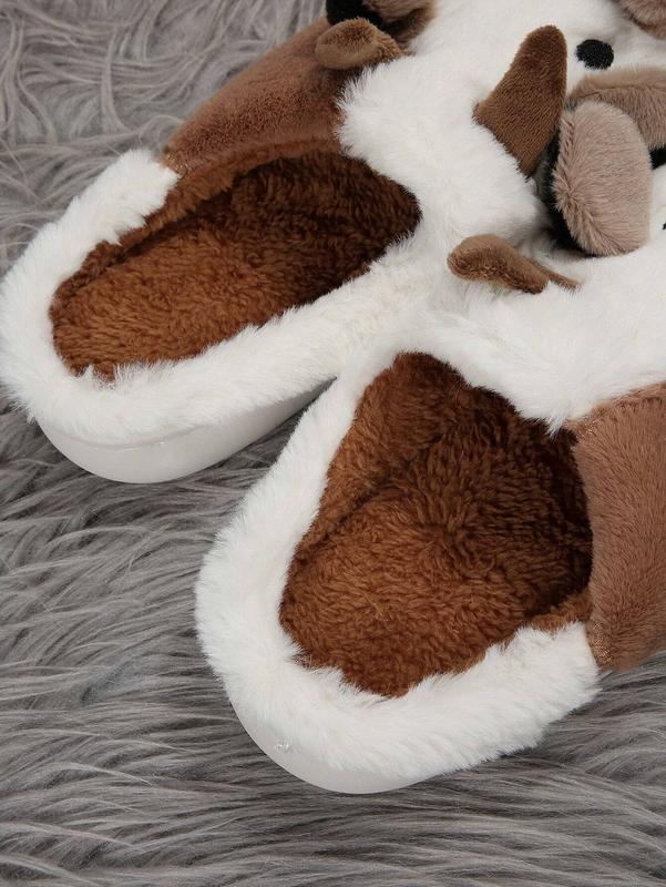 Women's cotton slippers, men's comfortable and warm closed toe non slip shoes, cute cartoon puppy plush cotton slippers for indoor bedrooms in winter