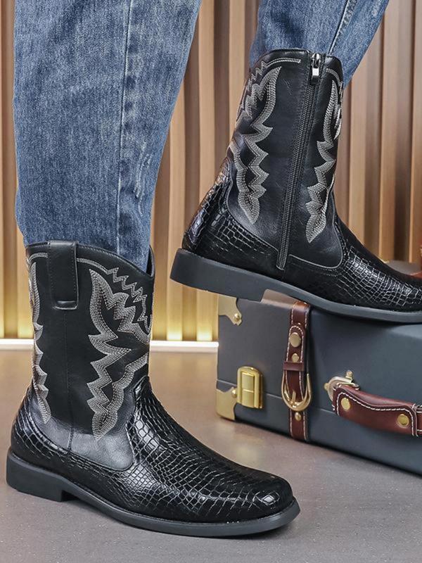 Men's Fashion Embroidered Ankle Western Boots, Casual Comfortable Western Cowboy Boots for Daily Wear, Fashion Shoes for Party, Daily Clothing Decor