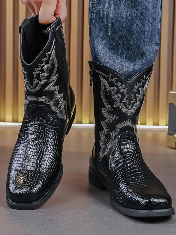 Men's Fashion Embroidered Ankle Western Boots, Casual Comfortable Western Cowboy Boots for Daily Wear, Fashion Shoes for Party, Daily Clothing Decor