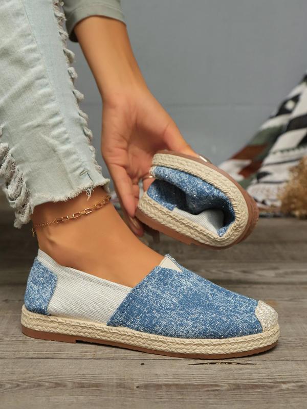 Women's Fashionable Denim-effect Slip on Flats, Casual Comfortable Patched Design Espadrilles, All-match Round Toe Shoes for Daily Wear