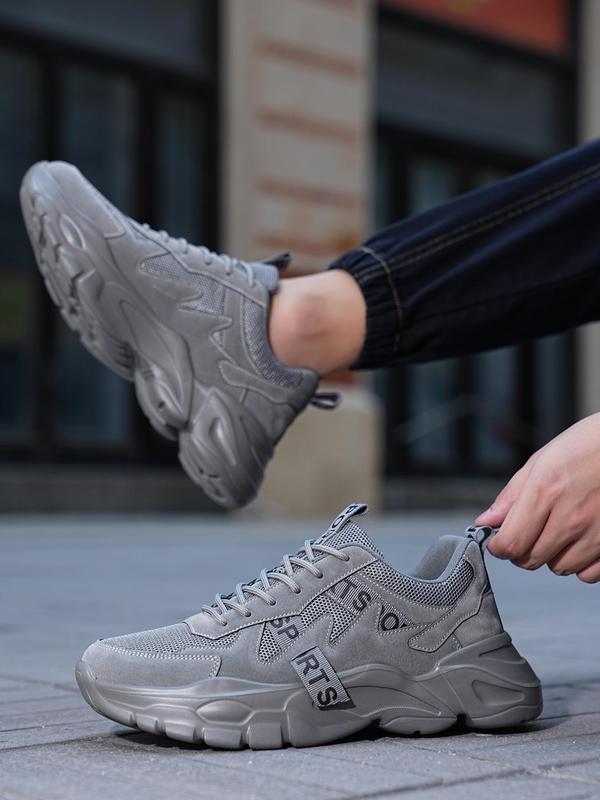 Men's Letter Print Contrast Mesh Sneakers, Casual Sporty Lace Up Front Sock Sneakers, Breathable Comfortable Sports Running Shoes