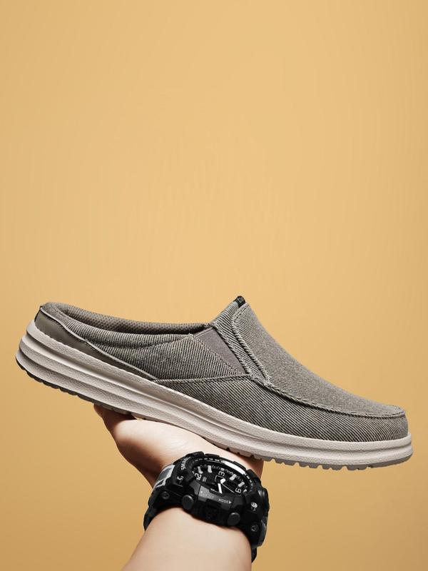 Men's Casual Canvas Slip-on Mules Shoes, Comfortable Solid Color Flat Shoes For Daily Life, Soft Cushioned Walking Shoes