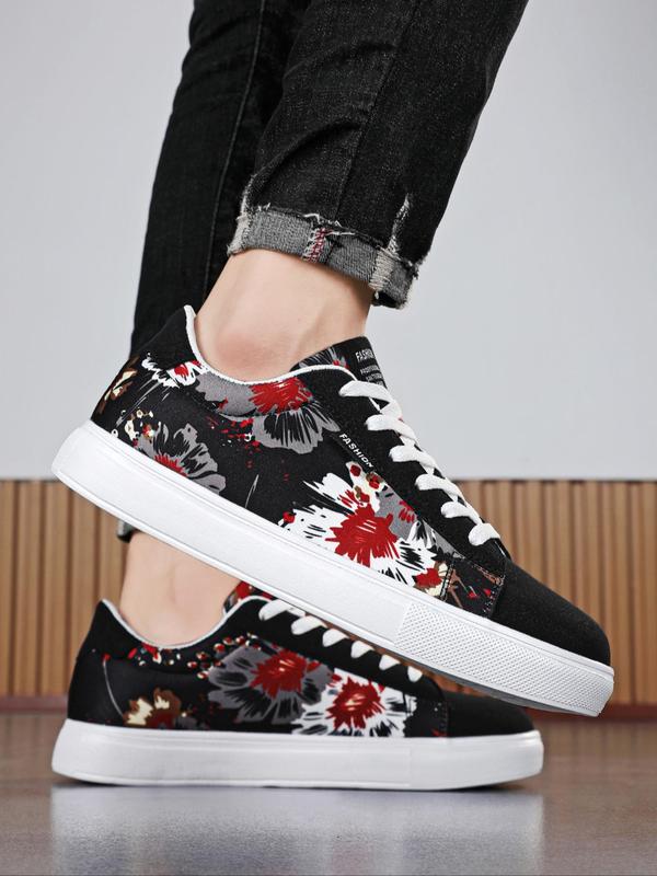 Men's Street Style Flower Print Lace Up Low Top Skate Shoes, Casual Fashionable Sports Shoes, Trendy All-match Sneakers for Daily Wear