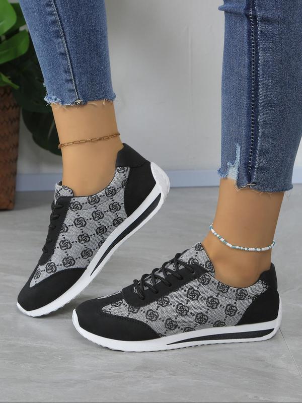 Women's Fashionable Floral Pattern Lace Up Low Top Sneakers, Casual Comfortable Breathable Sports Shoes, Female All-match Round Toe Shoes for Daily Wear