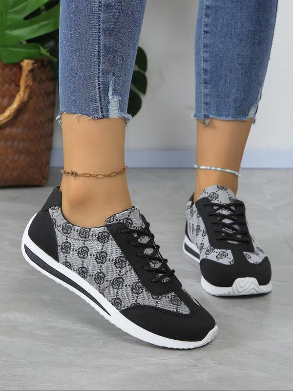 Women's Fashionable Floral Pattern Lace Up Low Top Sneakers, Casual Comfortable Breathable Sports Shoes, Female All-match Round Toe Shoes for Daily Wear