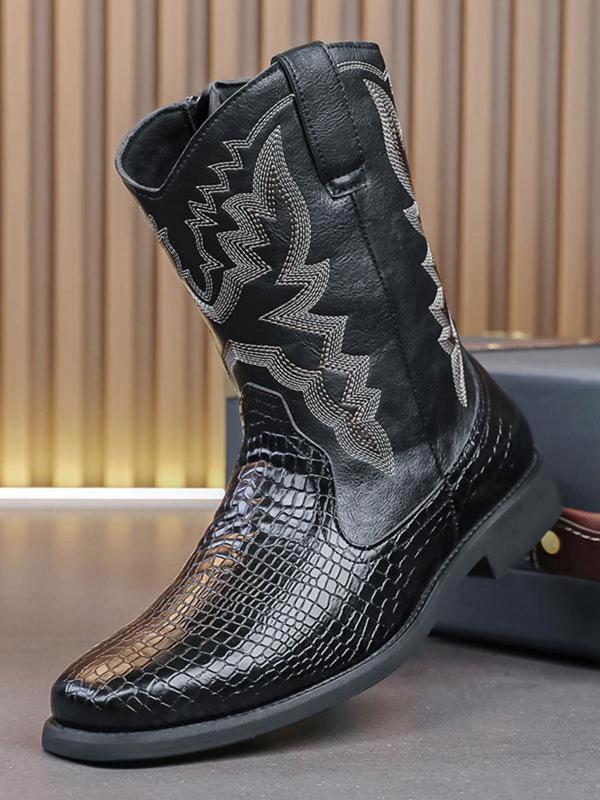 Men's Fashion Embroidered Ankle Western Boots, Casual Comfortable Western Cowboy Boots for Daily Wear, Fashion Shoes for Party, Daily Clothing Decor