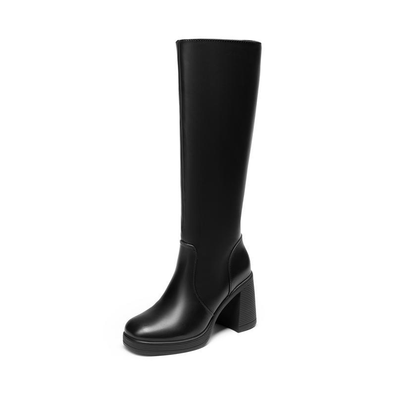 DREAM PAIRS Women's Knee High Boots Square Toe Chunky Block Heel Side Zipper Platform Gogo Boots