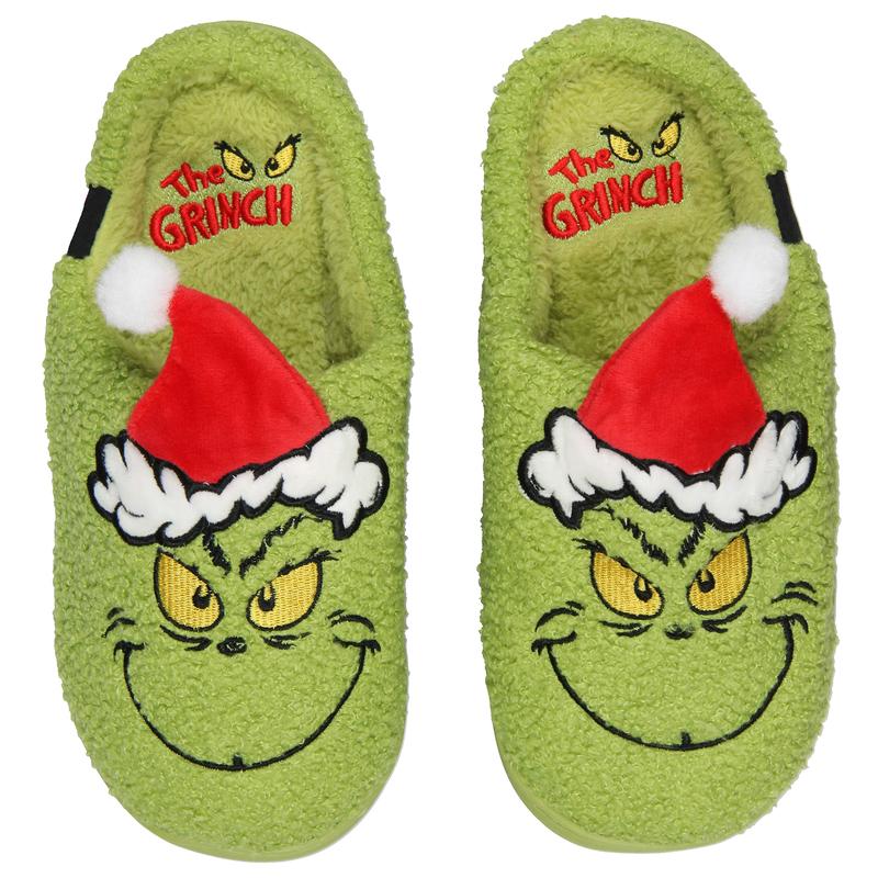 Grinch Slippers Dr Seuss The Grinch Who Stole Christmas 3D Hat Holiday Matching Family Rubber Bottom House Slipper