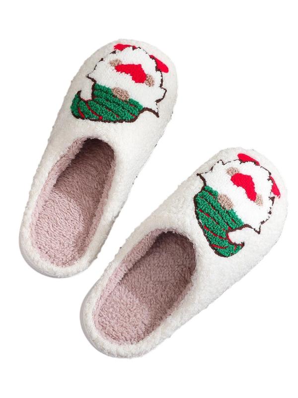 Women's Cute Christmas Santa Claus Design Plush Slippers, Casual Soft Comfortable Home Slippers, Warm Slippers for Indoor & Outdoor Use for Fall & Winter