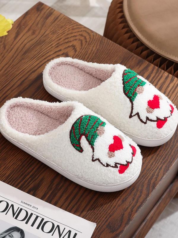 Women's Cute Christmas Santa Claus Design Plush Slippers, Casual Soft Comfortable Home Slippers, Warm Slippers for Indoor & Outdoor Use for Fall & Winter