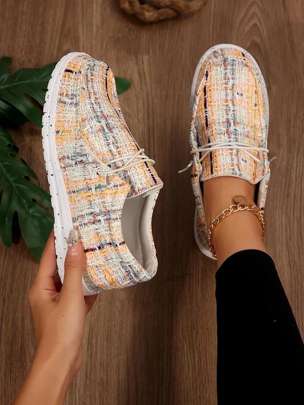 Women's Fashionable Plaid Pattern Lace Up Low Top Sneakers, Casual Comfortable Round Toe  Fall Shoes for Women for Daily Wear, Female All-match Shoes for Daily Wear