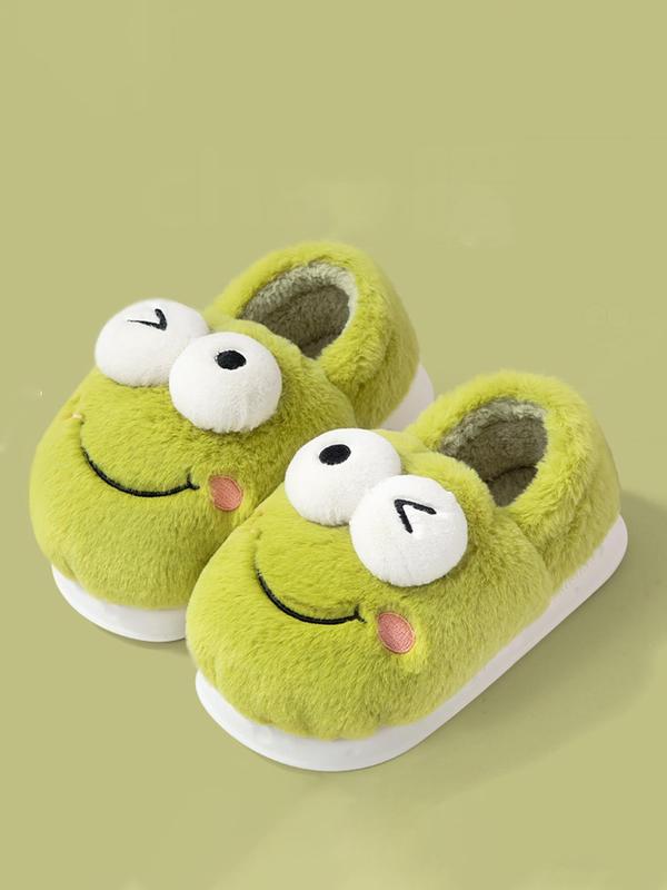 Men's Cute Frog Design Plush Slippers, Casual Soft Comfortable Home Slippers, Warm Slippers for Indoor & Outdoor Use for Fall & Winter