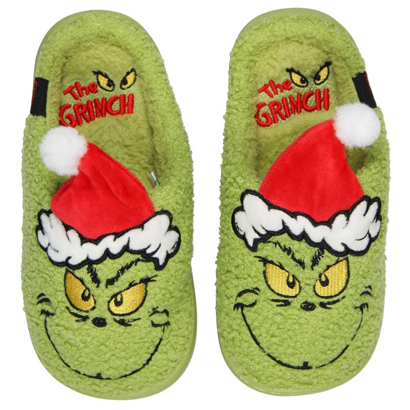 Grinch Slippers Dr Seuss The Grinch Who Stole Christmas 3D Hat Holiday Matching Family Rubber Bottom House Slipper