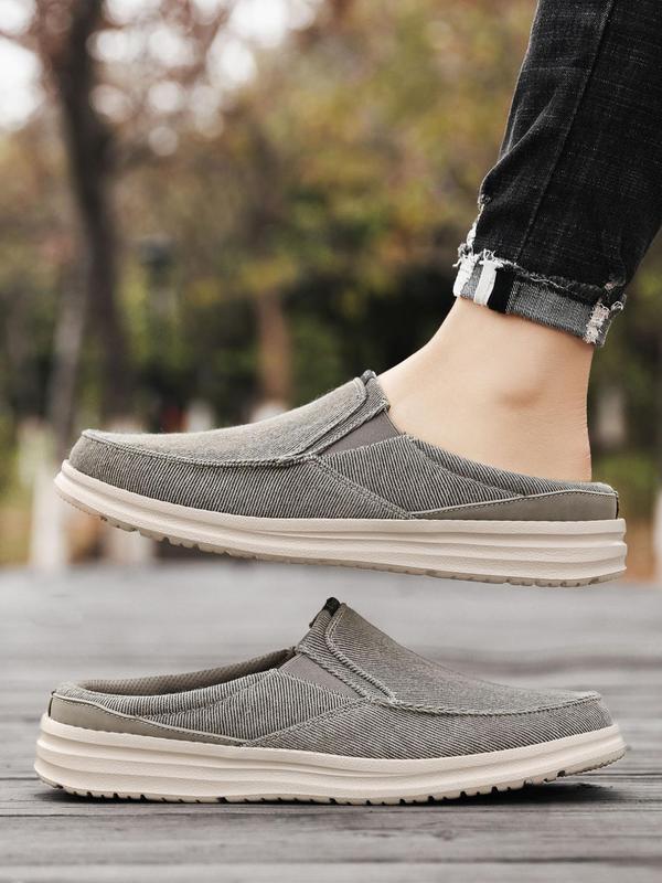 Men's Casual Canvas Slip-on Mules Shoes, Comfortable Solid Color Flat Shoes For Daily Life, Soft Cushioned Walking Shoes