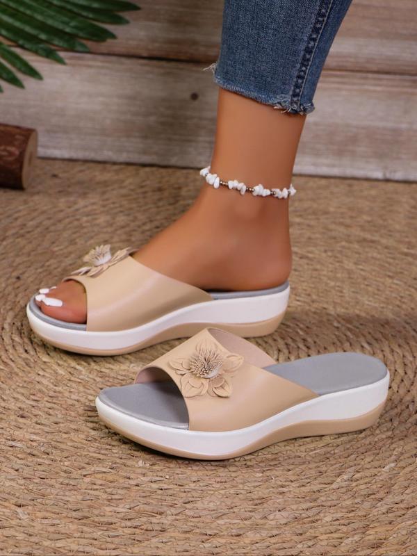 Women's Fashionable Flower Decorated Slip on Sandals, Casual Comfortable Flatform Sandals for Summer, Lightweight Breathable Shoes for Daily Wear