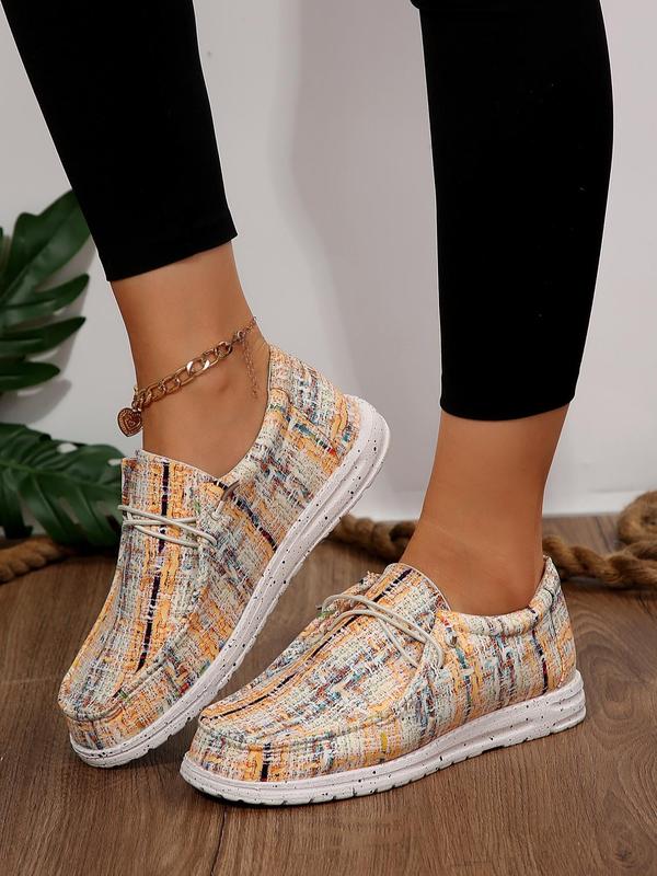 Women's Fashionable Plaid Pattern Lace Up Low Top Sneakers, Casual Comfortable Round Toe  Fall Shoes for Women for Daily Wear, Female All-match Shoes for Daily Wear