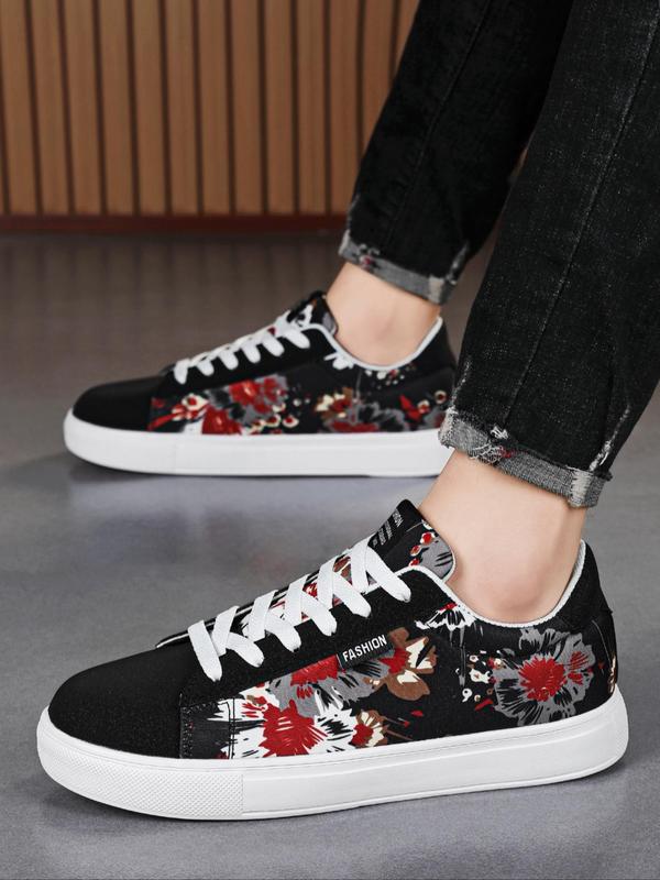 Men's Street Style Flower Print Lace Up Low Top Skate Shoes, Casual Fashionable Sports Shoes, Trendy All-match Sneakers for Daily Wear