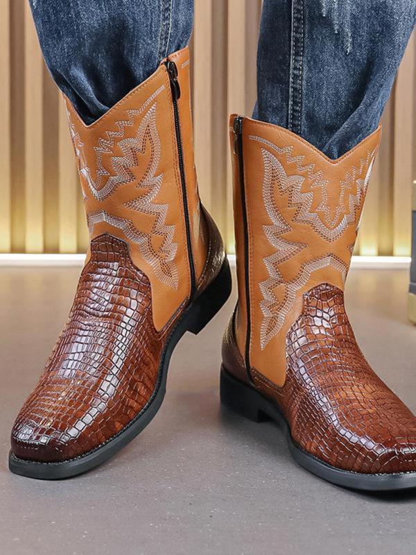 Men's Fashion Embroidered Ankle Western Boots, Casual Comfortable Western Cowboy Boots for Daily Wear, Fashion Shoes for Party, Daily Clothing Decor