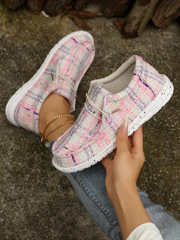 Women's Fashionable Plaid Pattern Lace Up Low Top Sneakers, Casual Comfortable Round Toe  Fall Shoes for Women for Daily Wear, Female All-match Shoes for Daily Wear