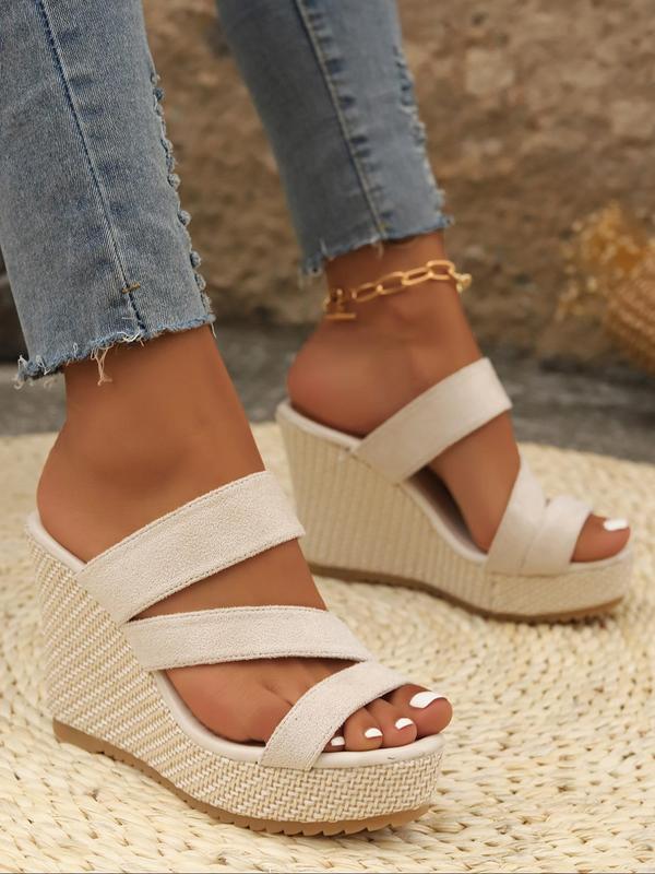 Women's Fashionable Textured Design Platform Wedge Sandals, Casual Versatile Slip on Wedge Sandals for Summer, Lightweight Breathable Comfortable Shoes for Daily Wear