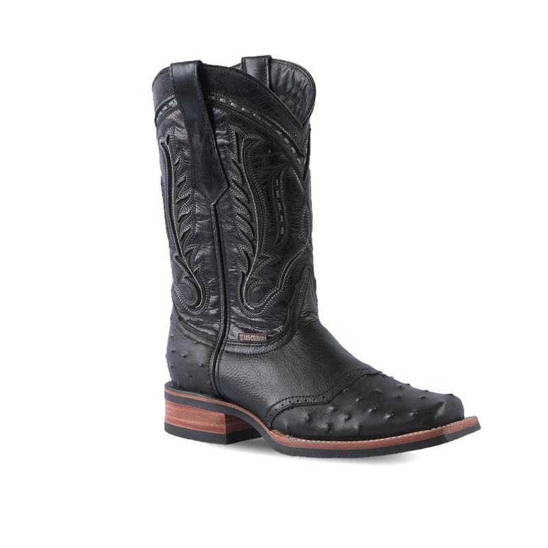 Men's Boot Ostrich Print Barcelona Black Rodeo Toe E408