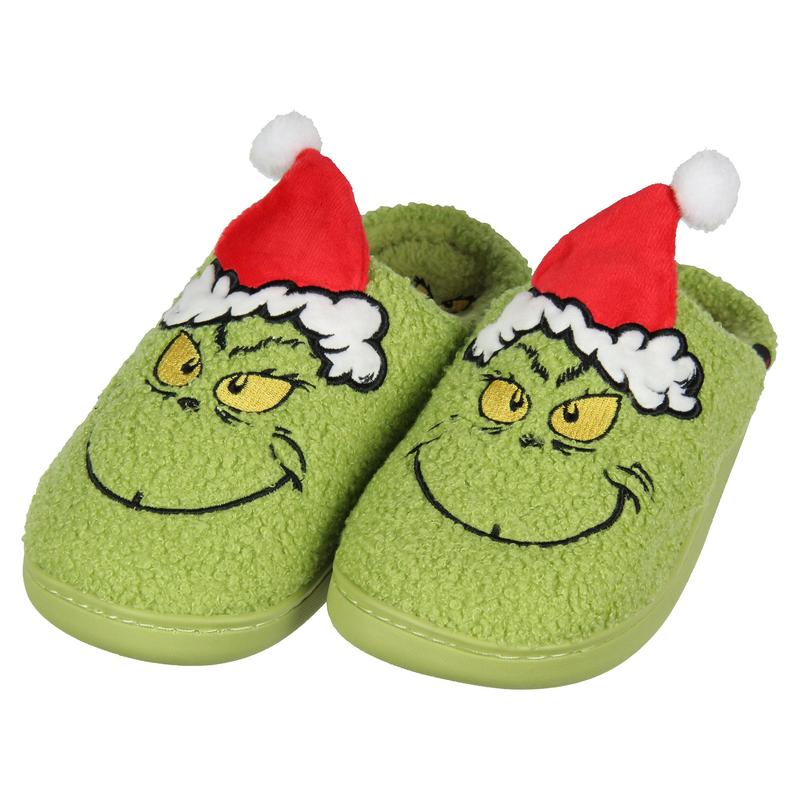 Grinch Slippers Dr Seuss The Grinch Who Stole Christmas 3D Hat Holiday Matching Family Rubber Bottom House Slipper