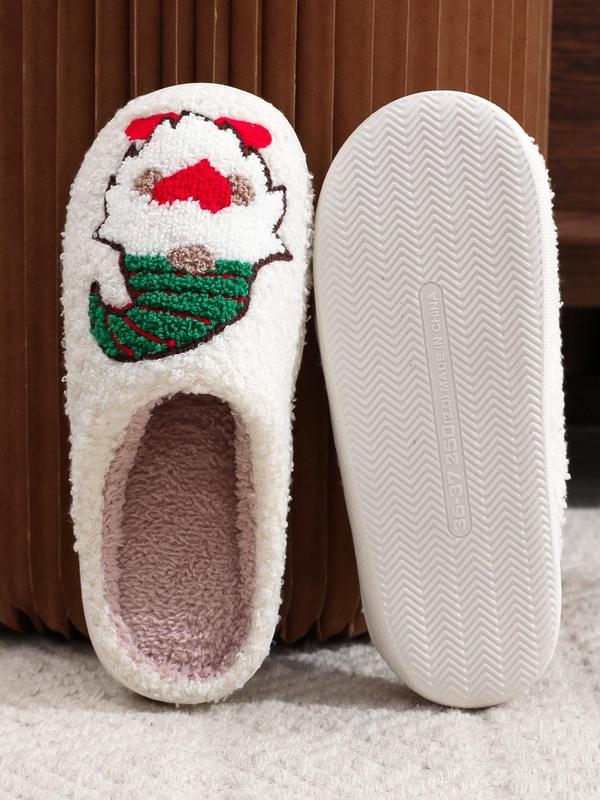 Women's Cute Christmas Santa Claus Design Plush Slippers, Casual Soft Comfortable Home Slippers, Warm Slippers for Indoor & Outdoor Use for Fall & Winter