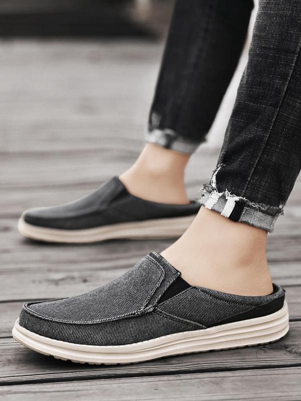 Men's Casual Canvas Slip-on Mules Shoes, Comfortable Solid Color Flat Shoes For Daily Life, Soft Cushioned Walking Shoes