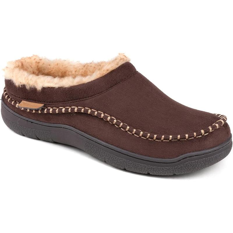 Men'S Slip On Moccasin Slippers, Indoor Outdoor Warm Fuzzy Comfy House Shoes, Fluffy Wide Loafer Slippers