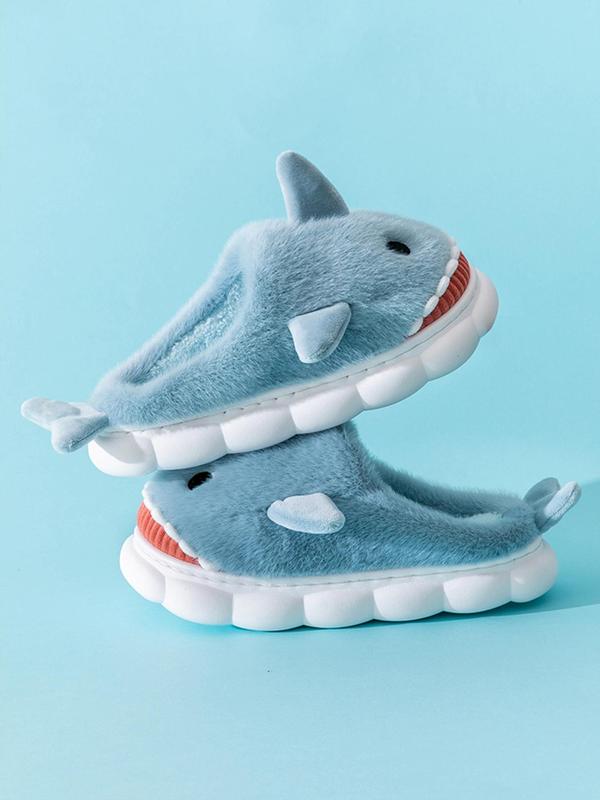 Men's Cute Fluffy Cartoon Shark Design Plush Home Slippers, Casual Soft Fuzzy Plush Pillow-like Comfortable Home Slippers, Warm & Cozy Slippers for Fall & Winter Wear, House Shoes