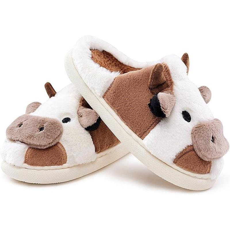 Cartoon Cow Cotton Slippers,Cute Fuzzy Cow Slippers Warm Non-Slip for Women and Men Winter Indoor Outdoor Slippers