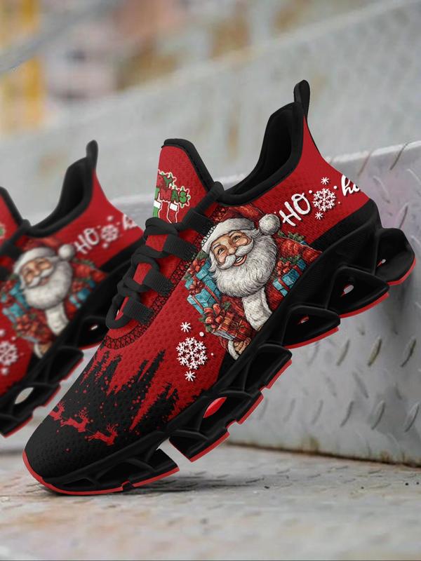 Men's Cartoon Santa Claus Print Low Top Sneakers, Casual Comfortable Breathable Sports Running Shoes, Gym Training Sport Walking Shoes